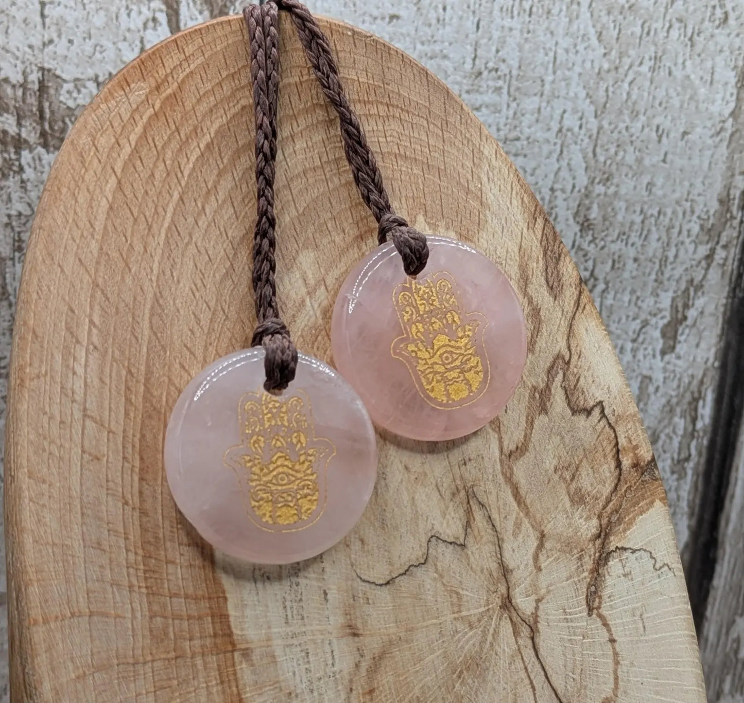 Rose quartz Hamza hand pendant.