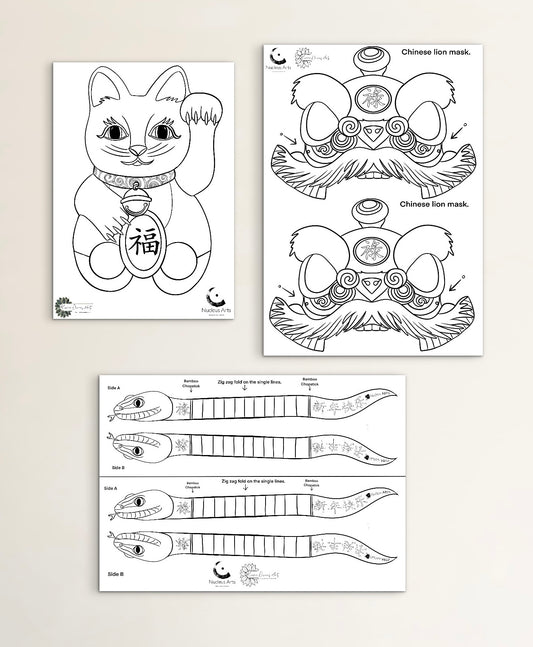 Chinese new year craft downloads mask, finger puppet and chopstick puppet.