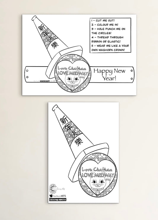 Chinese new year Chatham Waghorn special, headdress and sticker/badge designs