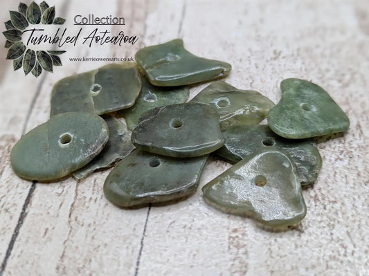 10 top drilled Pounamu greenstone jade beads.