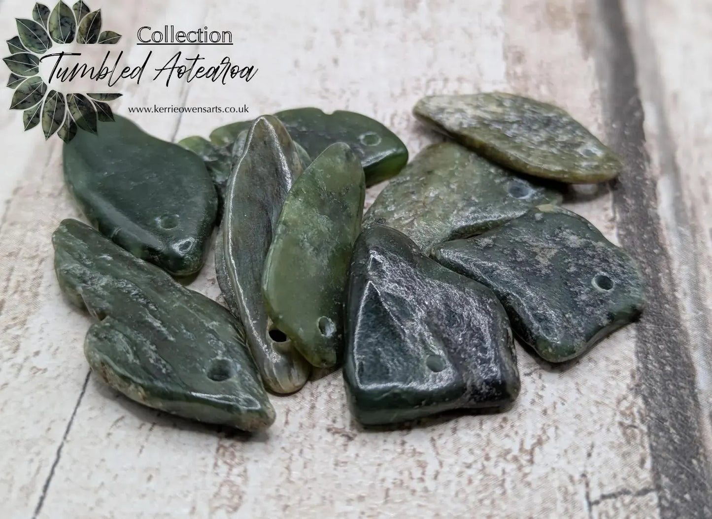 10 Top-Drilled chunky New Zealand Pounamu Beads – Tumble polished Greenstone Offcuts for Jewellery Making and craft projects.