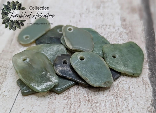 10 Pounamu greenstone jade top drilled beads.