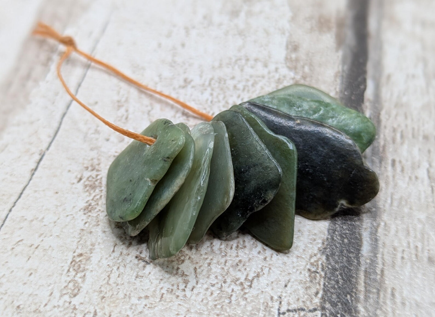 10 Pounamu greenstone jade top drilled beads.