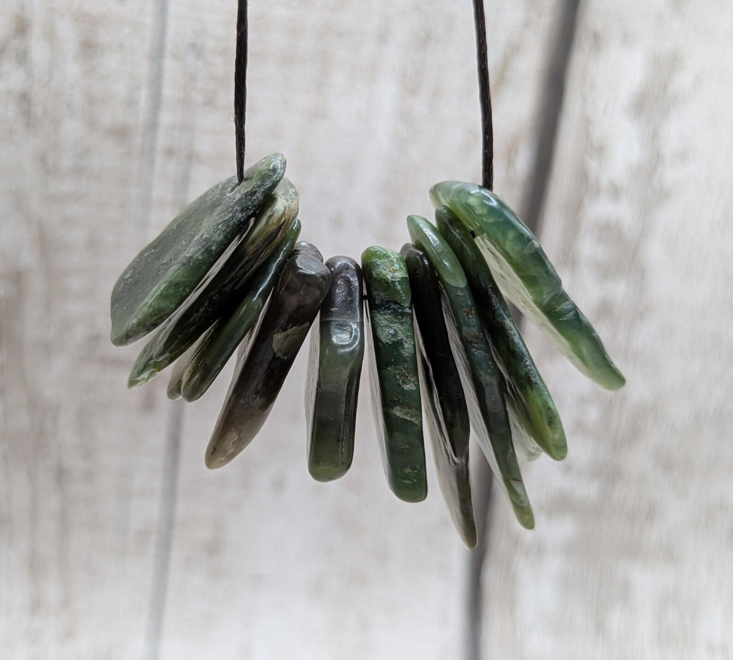 10 Top-Drilled New Zealand Pounamu Beads – Tumble polished Greenstone Offcuts for Jewellery Making and craft projects.