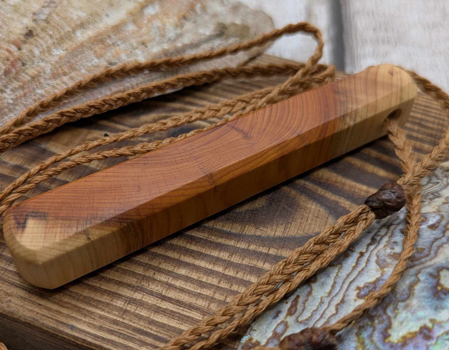 Yew wood roimata pendant.