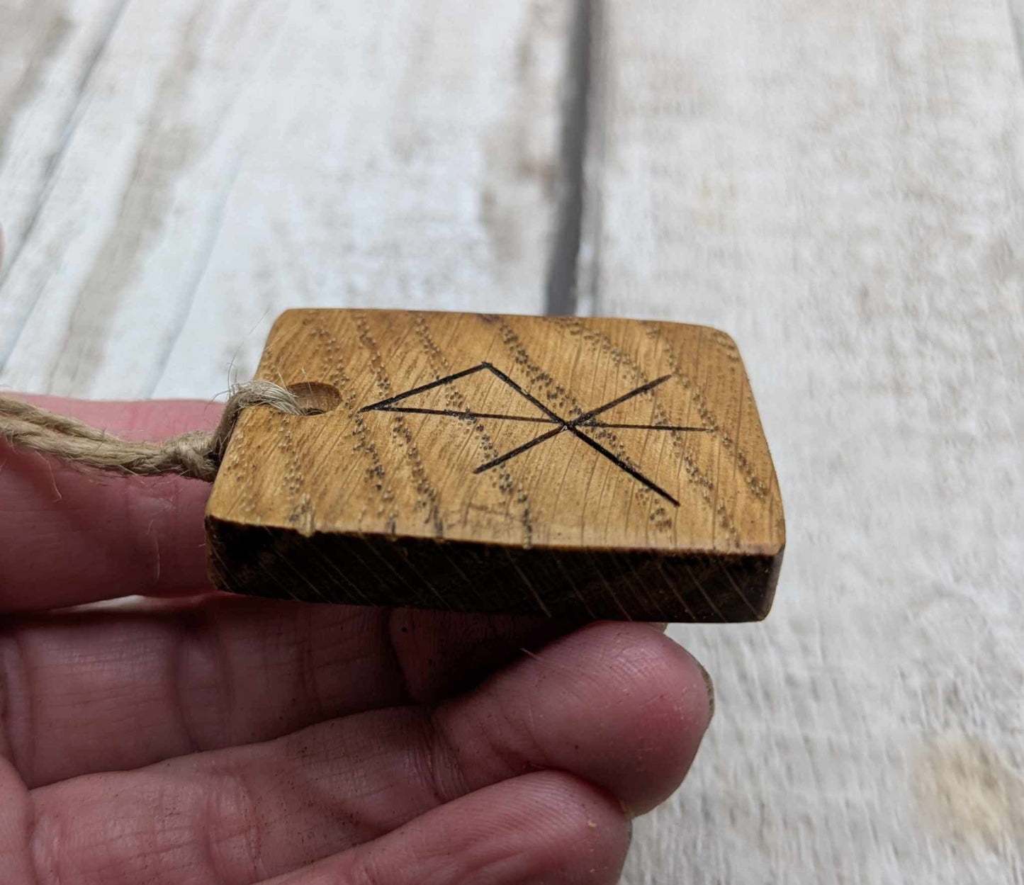 Oak wood courage bind rune hanging decoration.