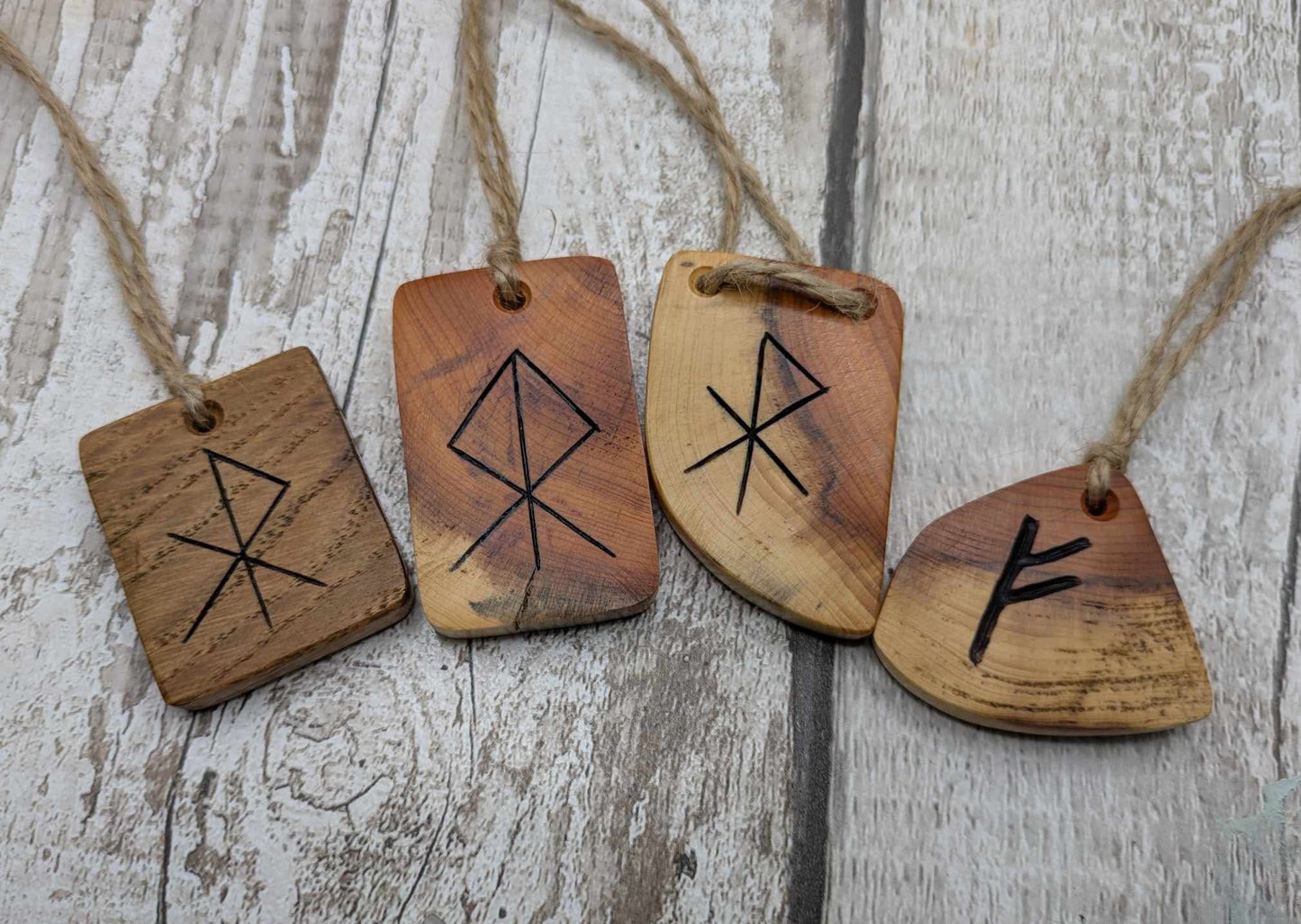 Oak wood courage bind rune hanging decoration.