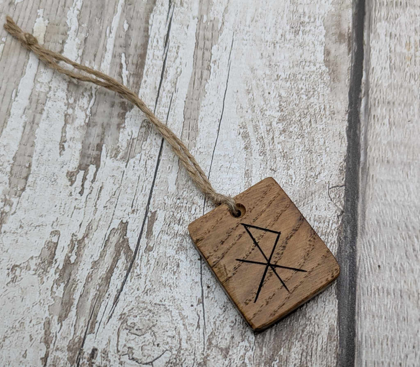 Oak wood courage bind rune hanging decoration.
