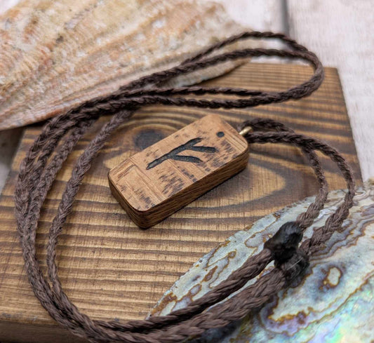 Olive wood fehu rune pendant,
