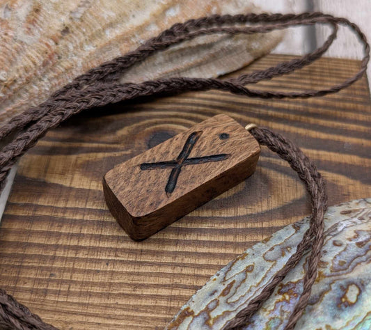 Olive wood Gebo rune pendant.