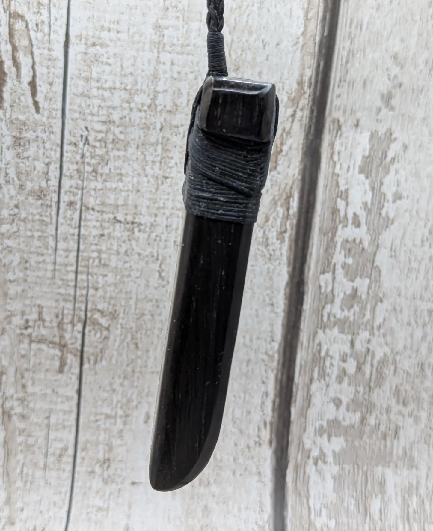 Fenland bog oak wood pendant hei toki adze with pāua shell - Māori Inspired Adze, Ancient British Wood.
