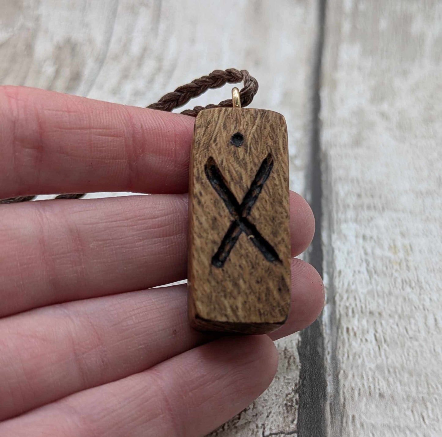 Olive wood Gebo rune pendant.