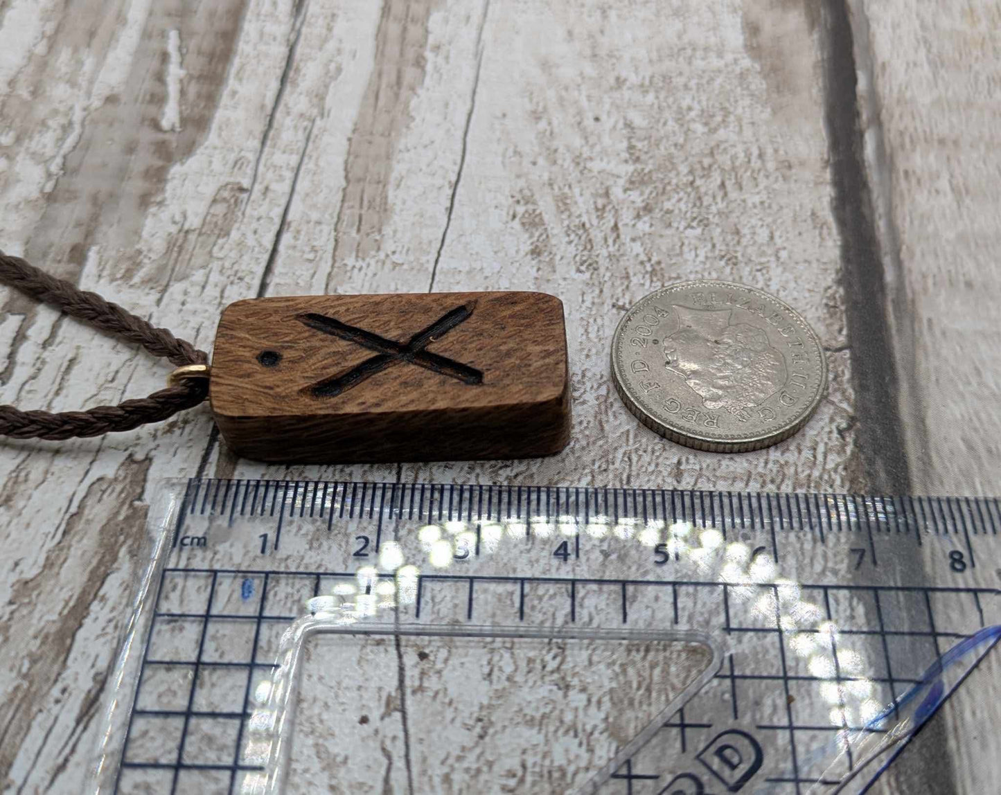 Olive wood Gebo rune pendant.