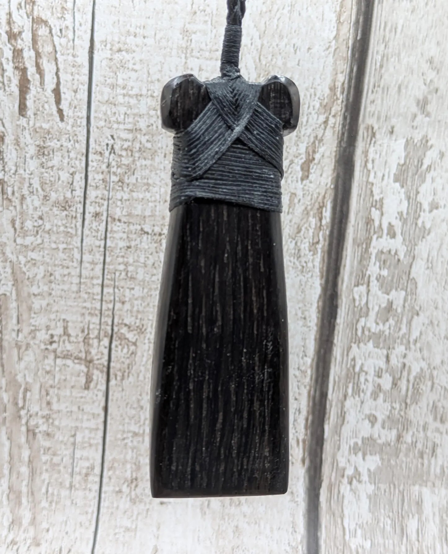 Fenland bog oak wood pendant hei toki adze with pāua shell - Māori Inspired Adze, Ancient British Wood.