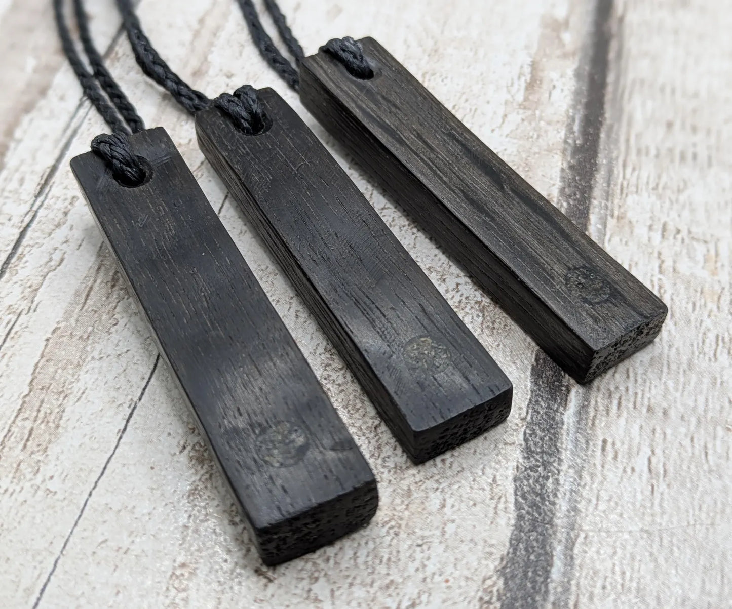 Fenland bog oak rectangular pendant - with preseli BluestonedAncient British Wood Necklace, Nature Jewellery.