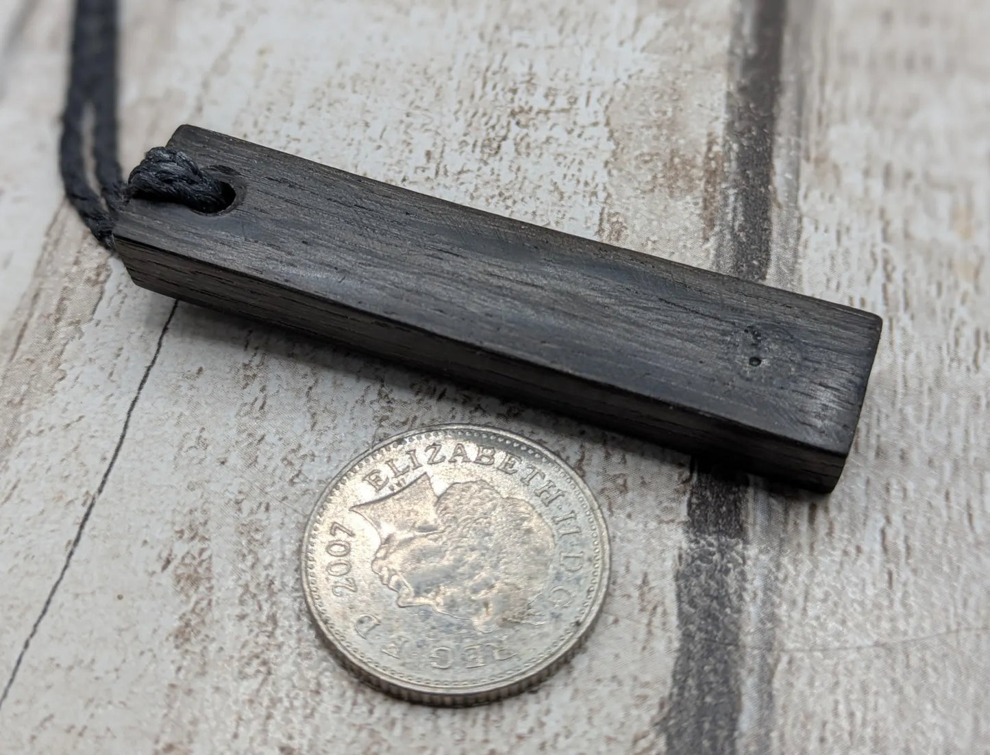 Fenland bog oak rectangular pendant - with preseli BluestonedAncient British Wood Necklace, Nature Jewellery.
