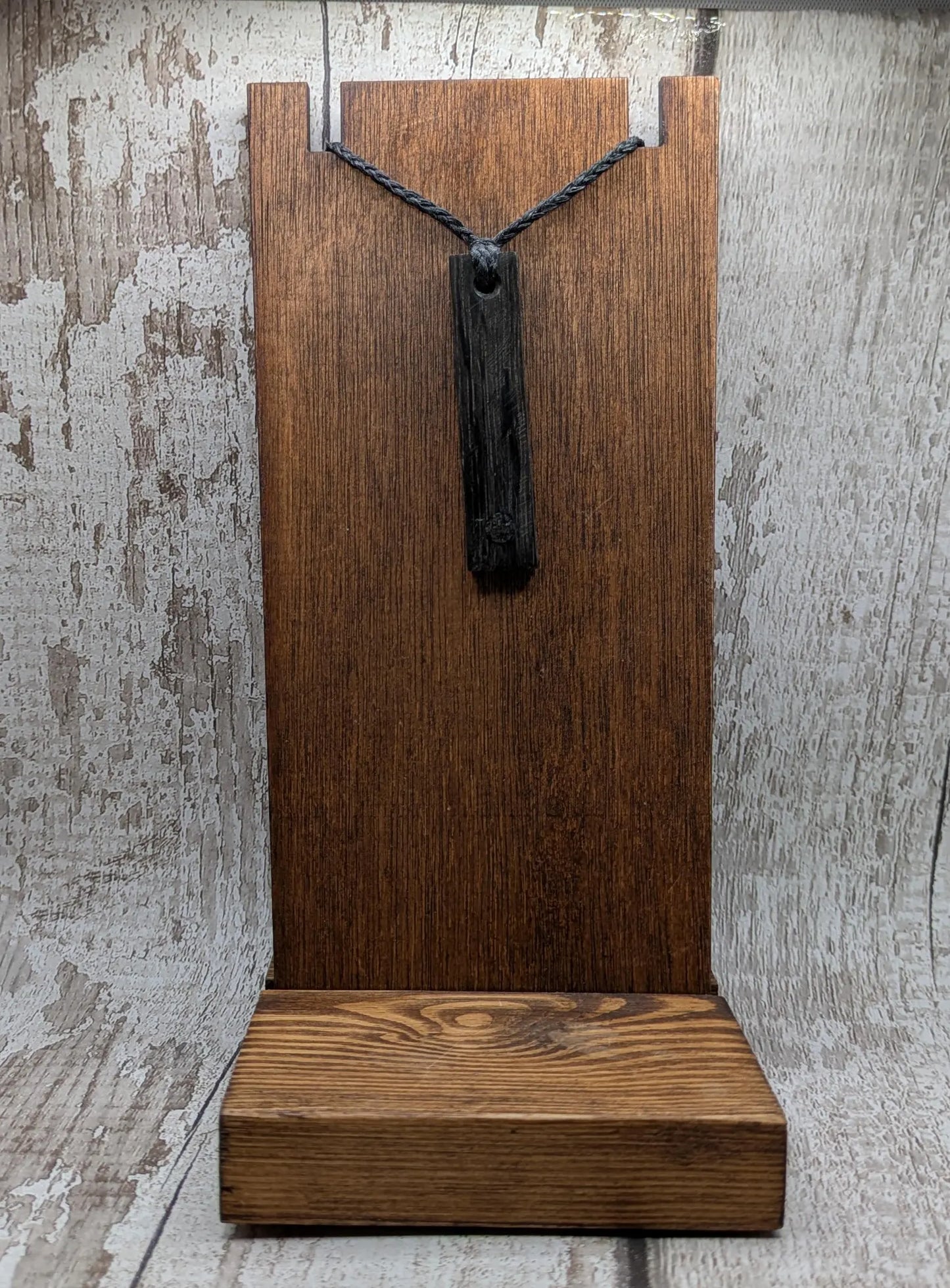Fenland bog oak rectangular pendant - with preseli BluestonedAncient British Wood Necklace, Nature Jewellery.