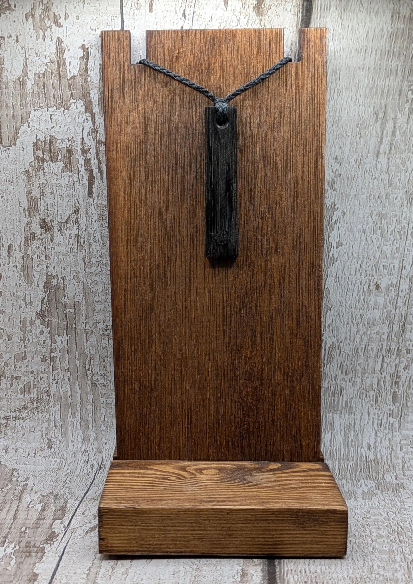 Fenland bog oak rectangular pendant - with preseli BluestonedAncient British Wood Necklace, Nature Jewellery.