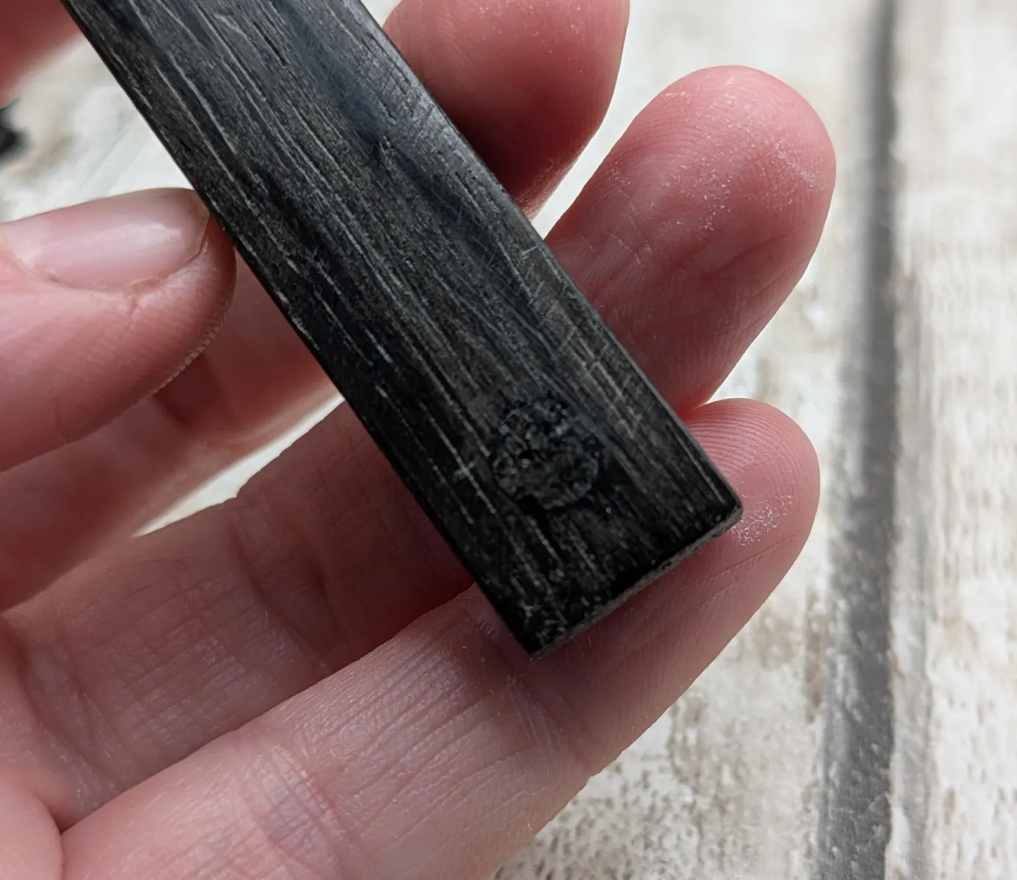 Fenland bog oak rectangular pendant - with preseli BluestonedAncient British Wood Necklace, Nature Jewellery.