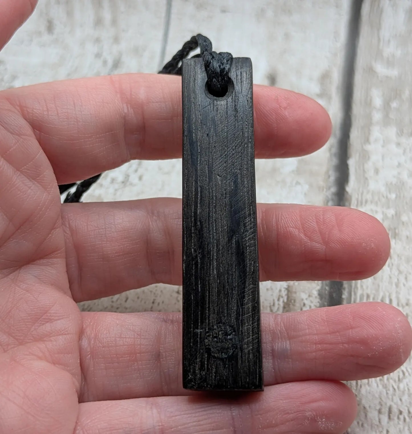 Fenland bog oak rectangular pendant - with preseli BluestonedAncient British Wood Necklace, Nature Jewellery.