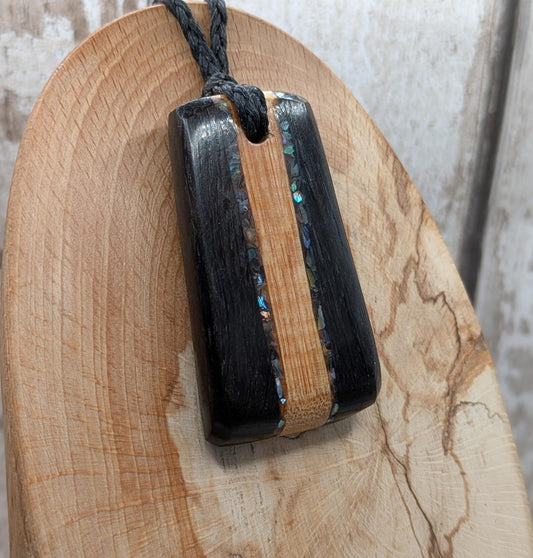 Fenland Bog Oak & Swamp Kauri Hei Toki Adze Pendant – Double Wood Statement with Kauri Inlay