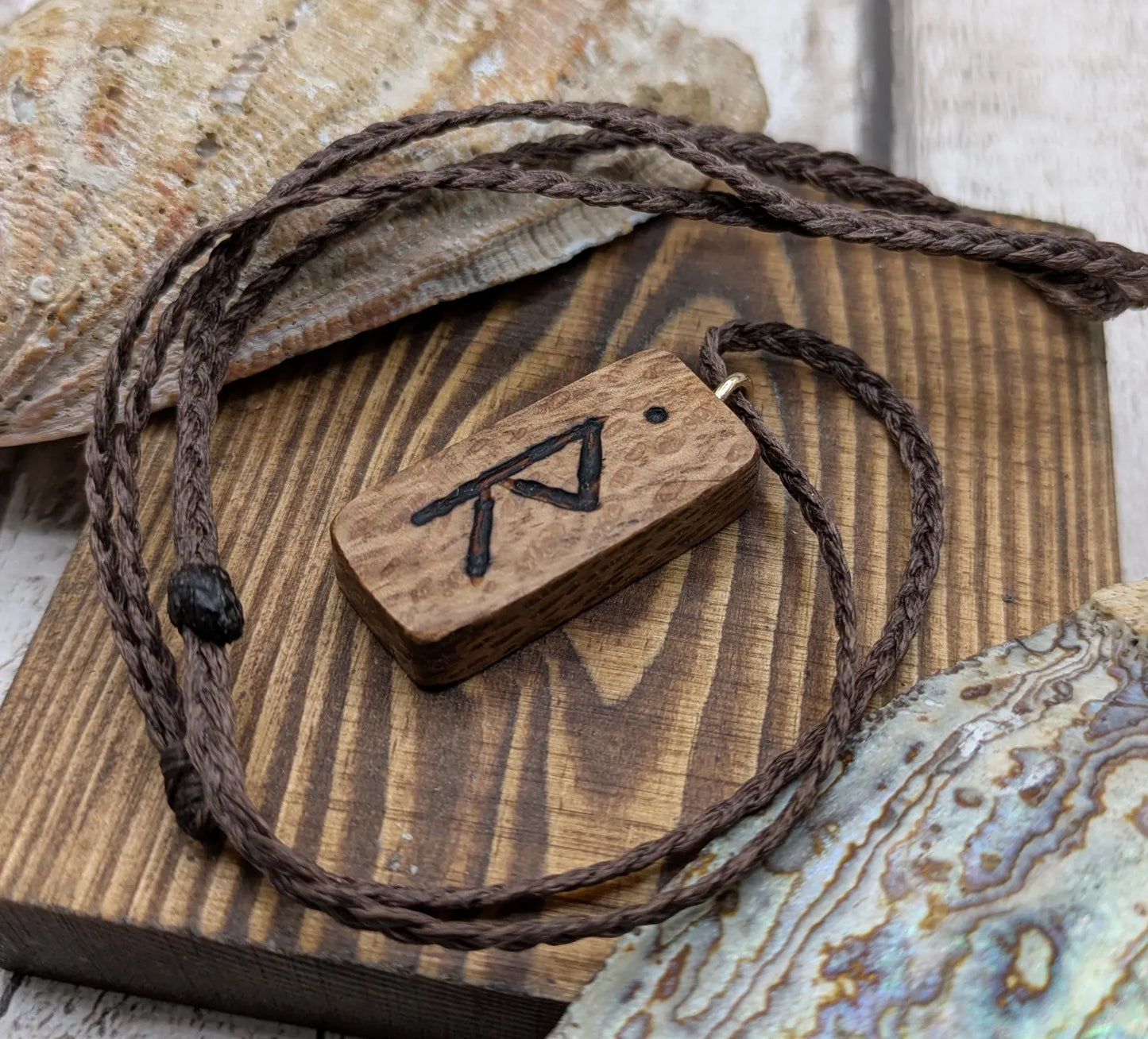 Olive wood raido rune pendant