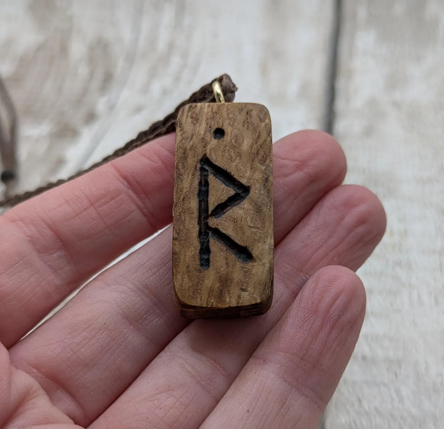 Olive wood raido rune pendant