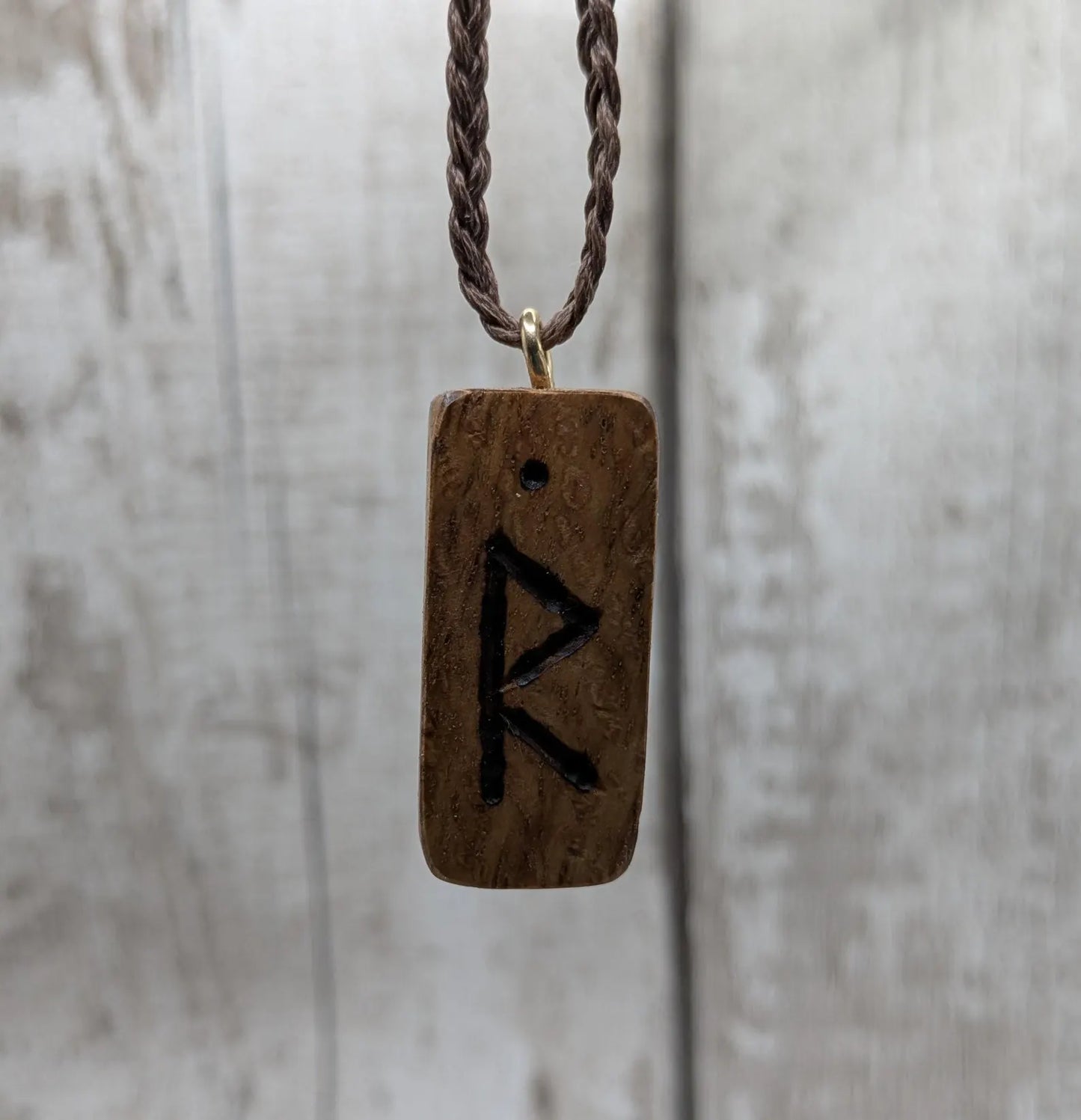Olive wood raido rune pendant