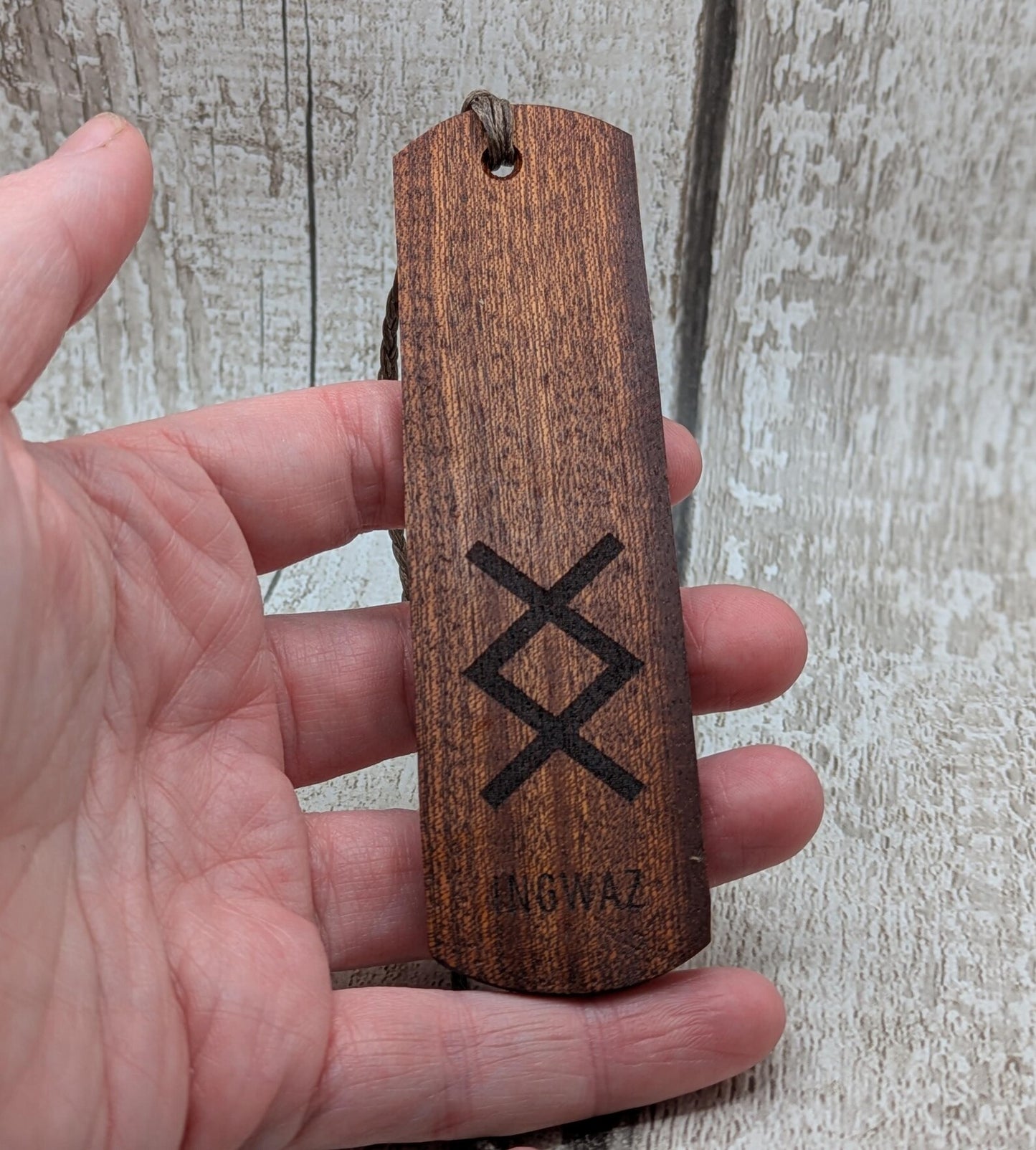 Walnut wood hand made bookmark with inhwaz rune laser print.