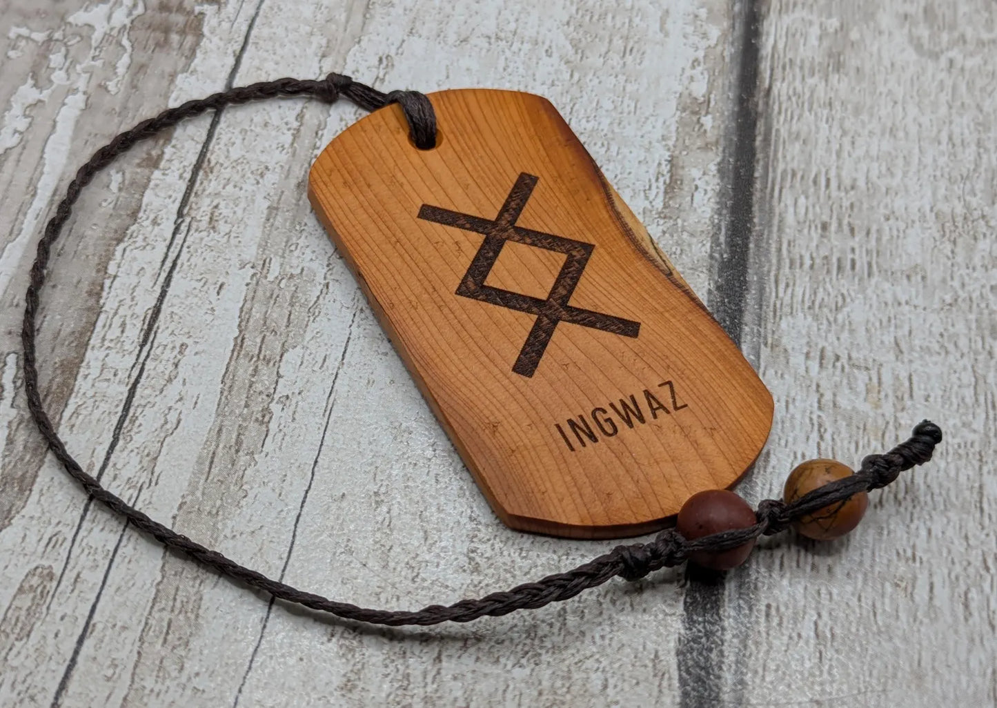 Inhwaz Norse rune laser printed on yew wood hand made bookmark.