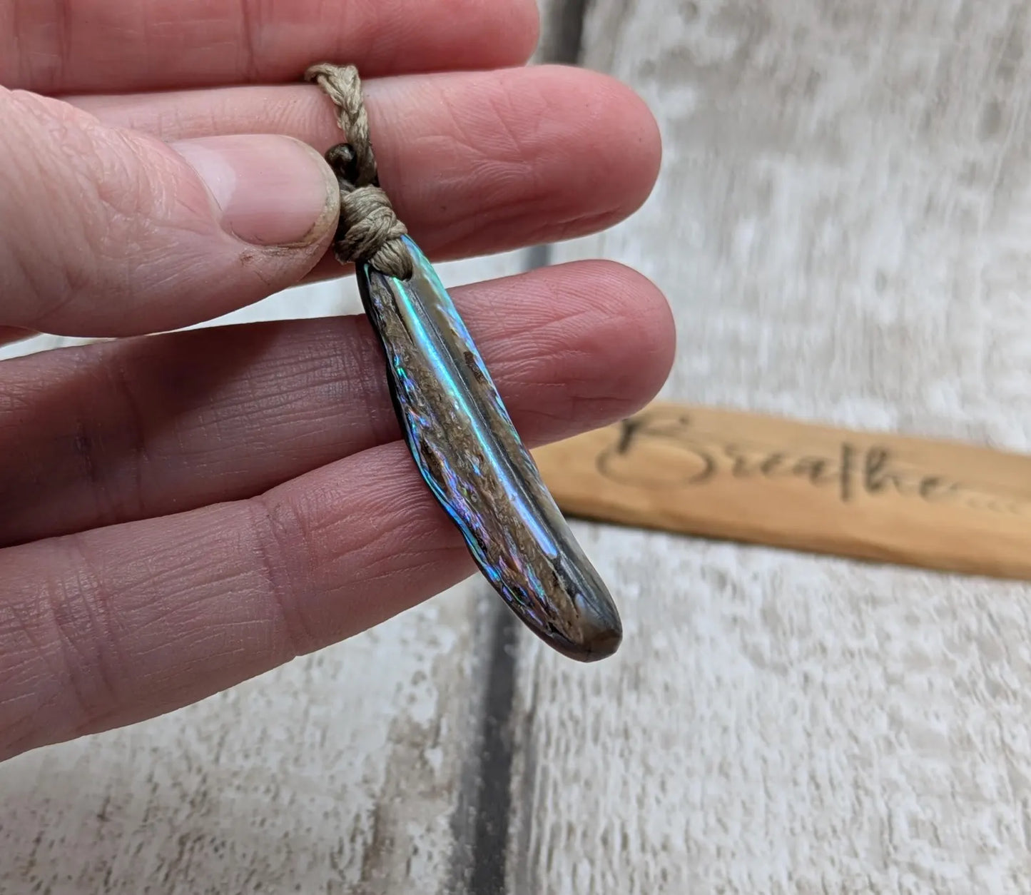 Breathe wood carved and laser printed bookmark.