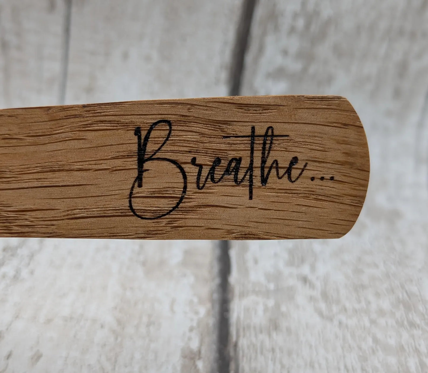 Breathe wood carved and laser printed bookmark.