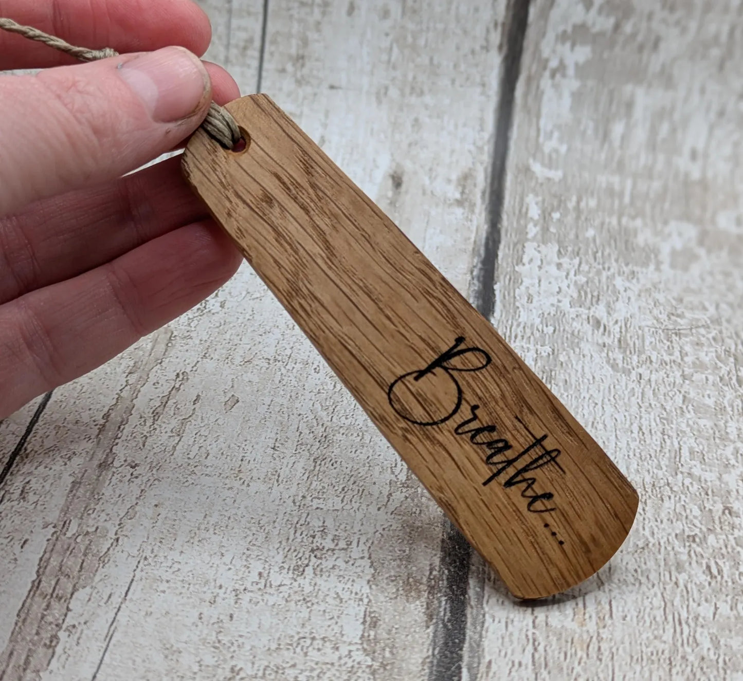 Breathe wood carved and laser printed bookmark.