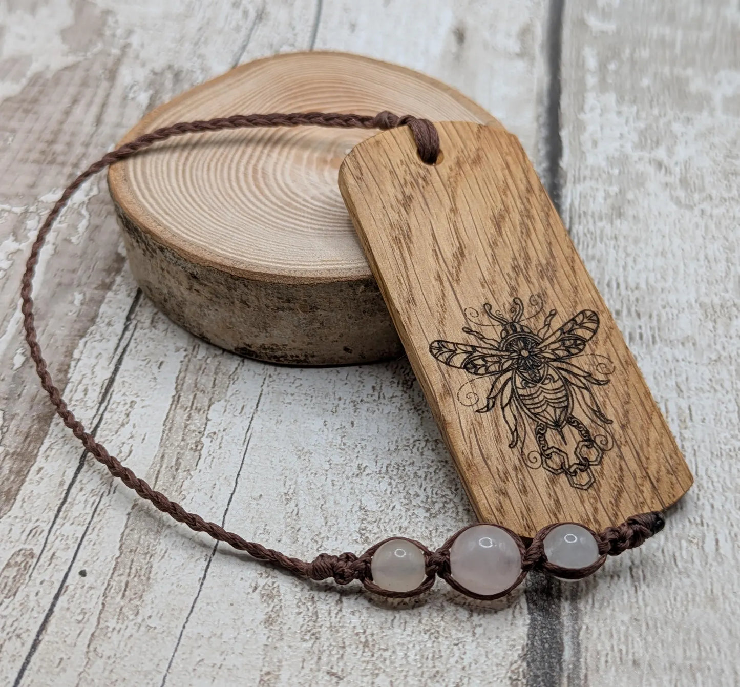 Oak wood hand made bookmark with bumble bee laser print.