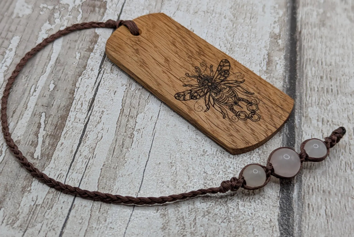 Oak wood hand made bookmark with bumble bee laser print.