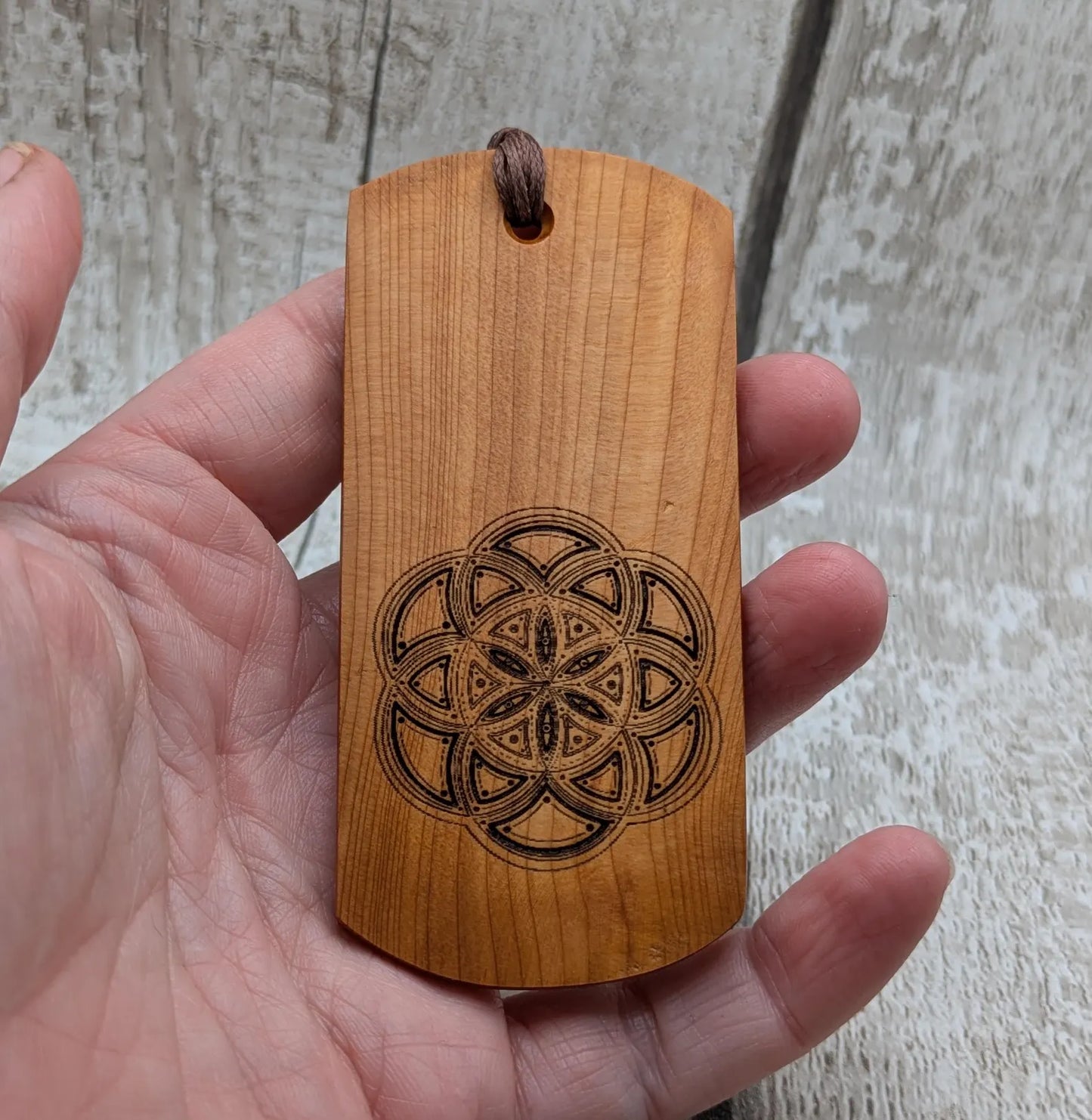 Yew wood hand made bookmark with geometric laser print