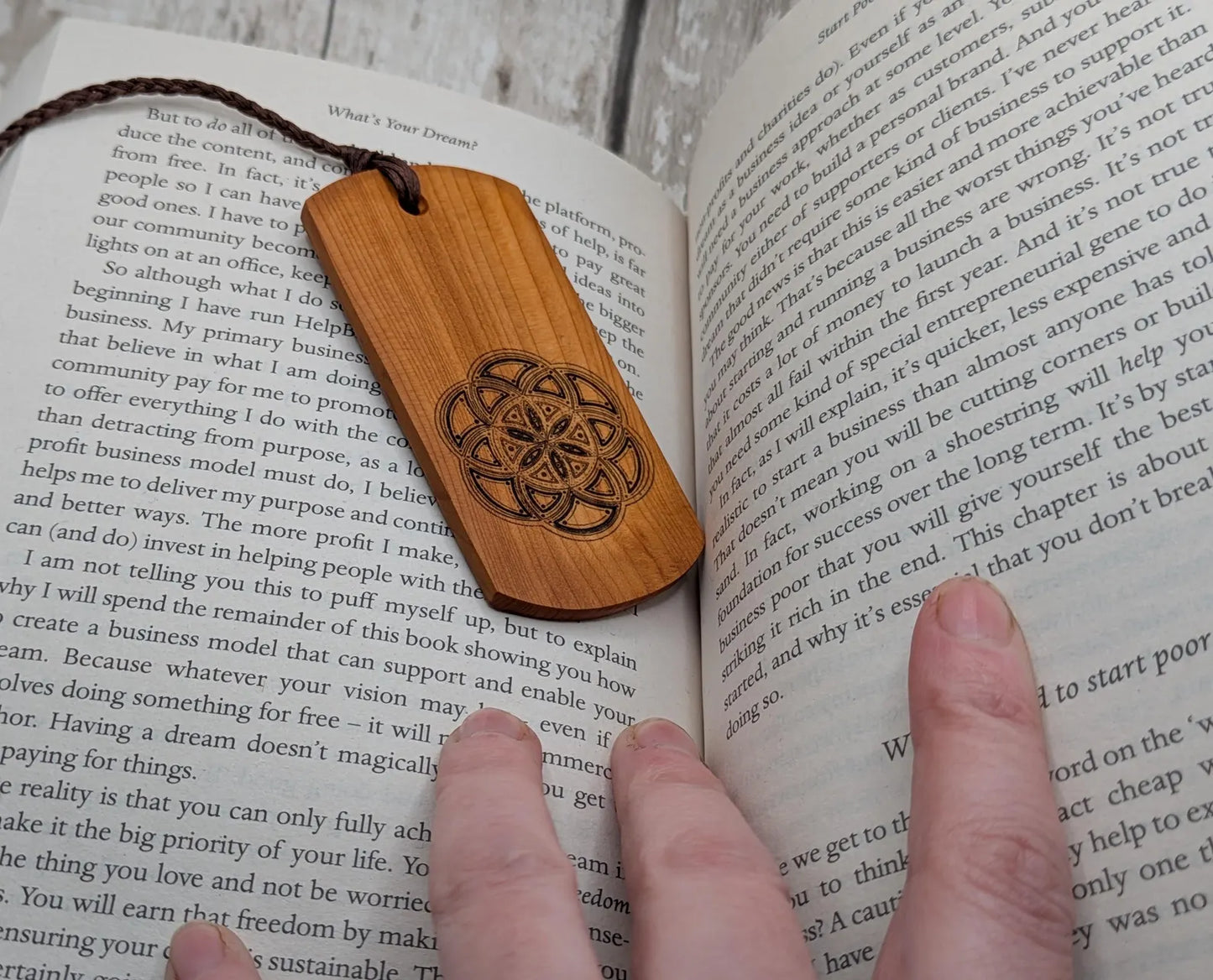 Yew wood hand made bookmark with geometric laser print