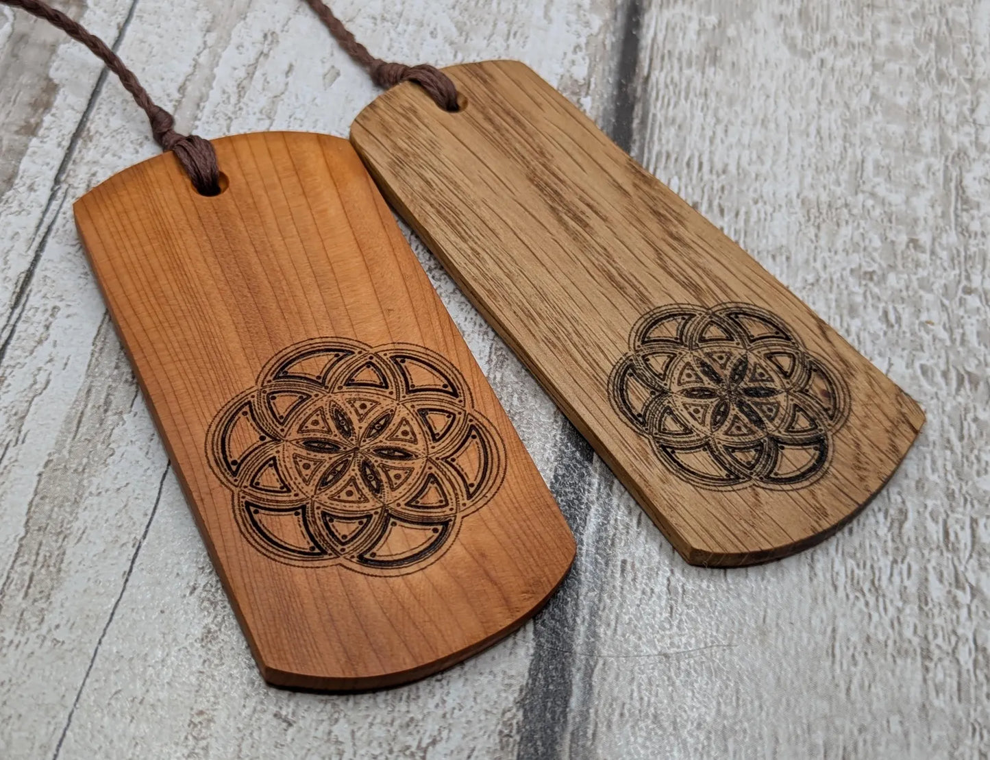 Yew wood hand made bookmark with geometric laser print