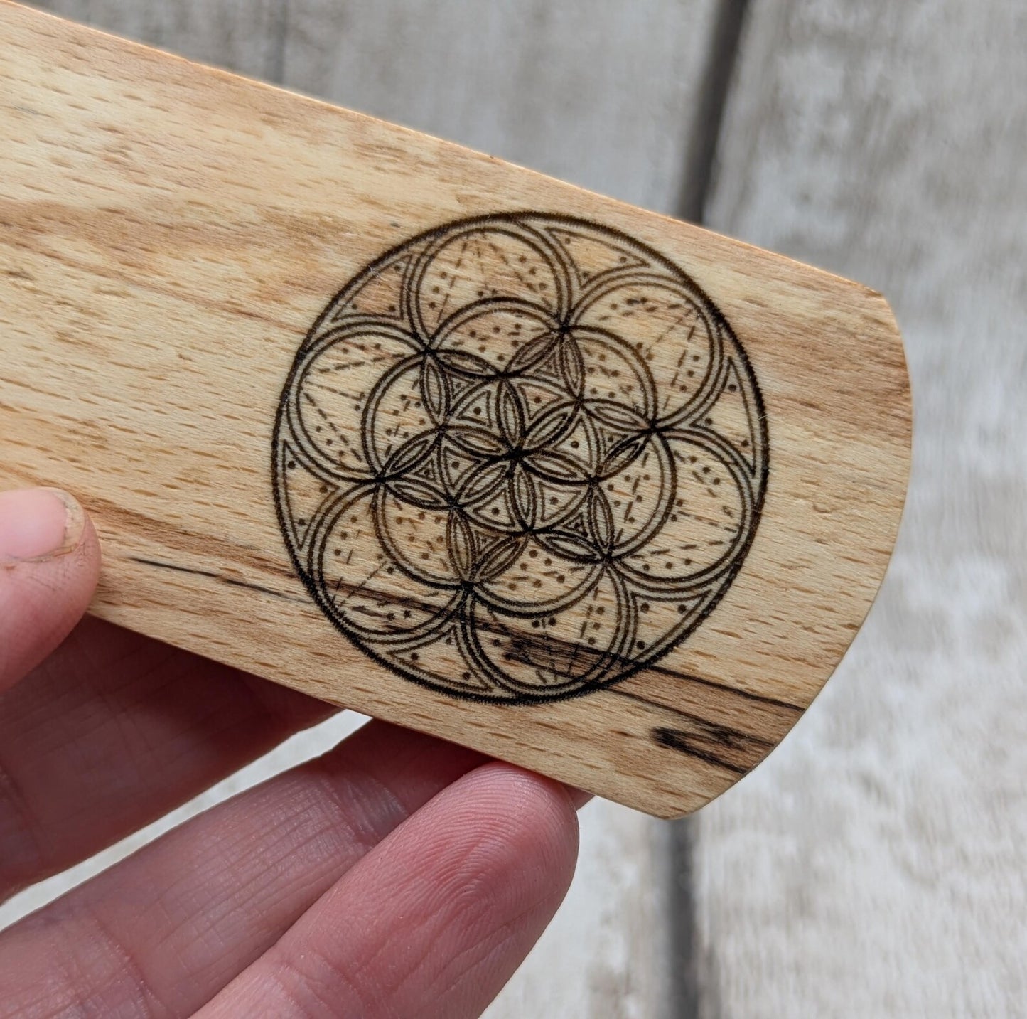 Spalted beech handmade bookmark with geometric laser print