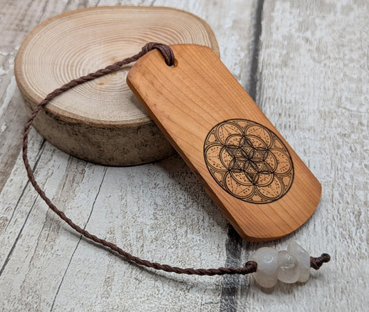 Yew wood hand made bookmark with geometric laser print