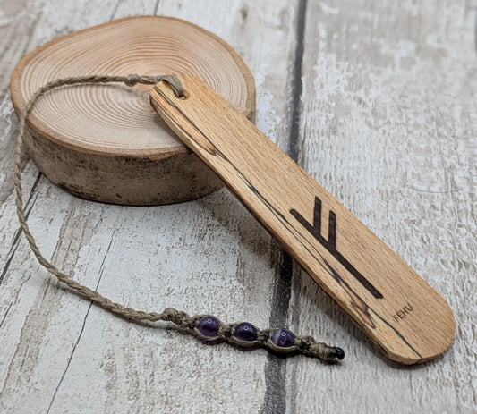 Spalted beech wood handmade fehu rune bookmark.