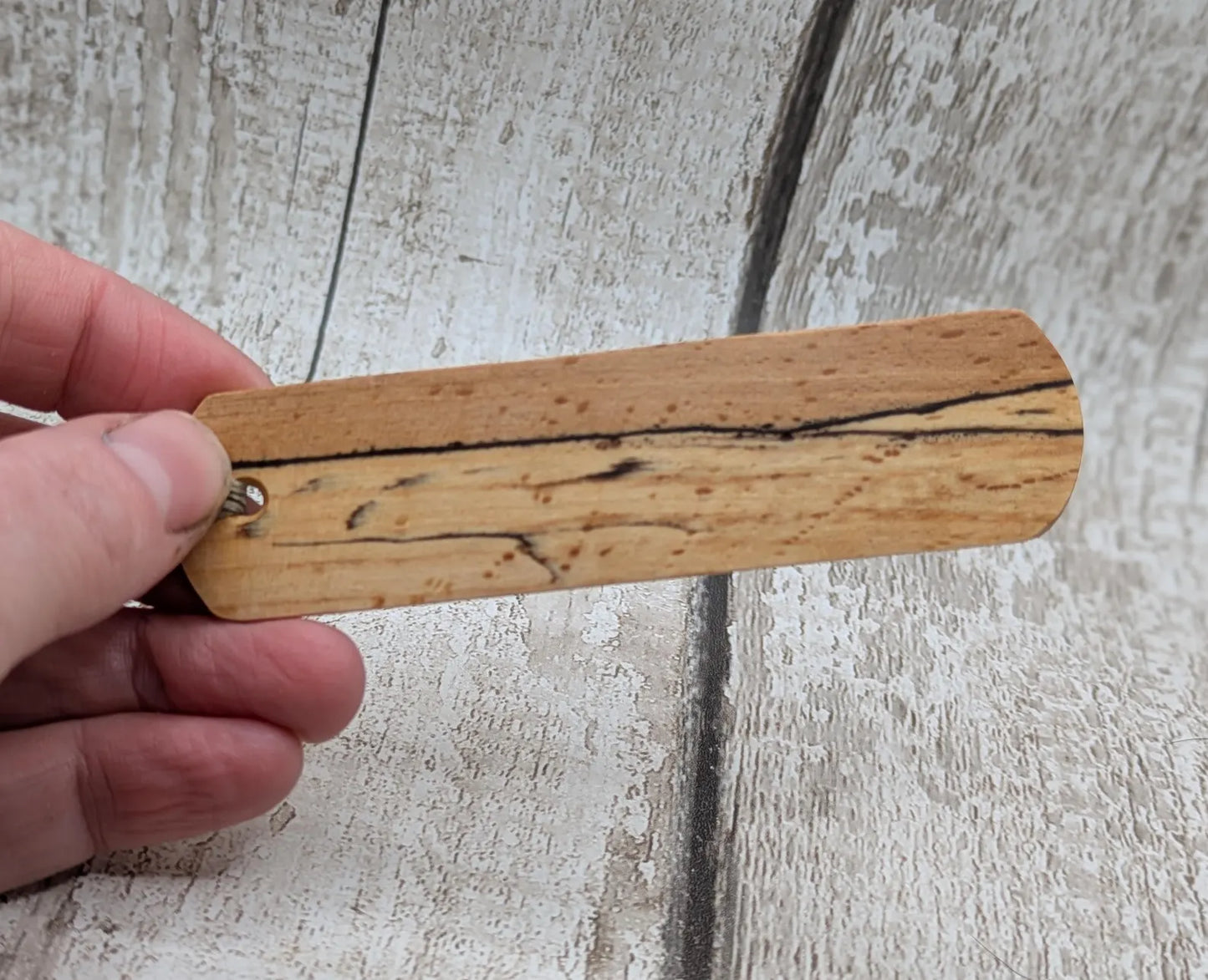 Spalted beech hand made wooden bookmark with laser printed breath mantra.