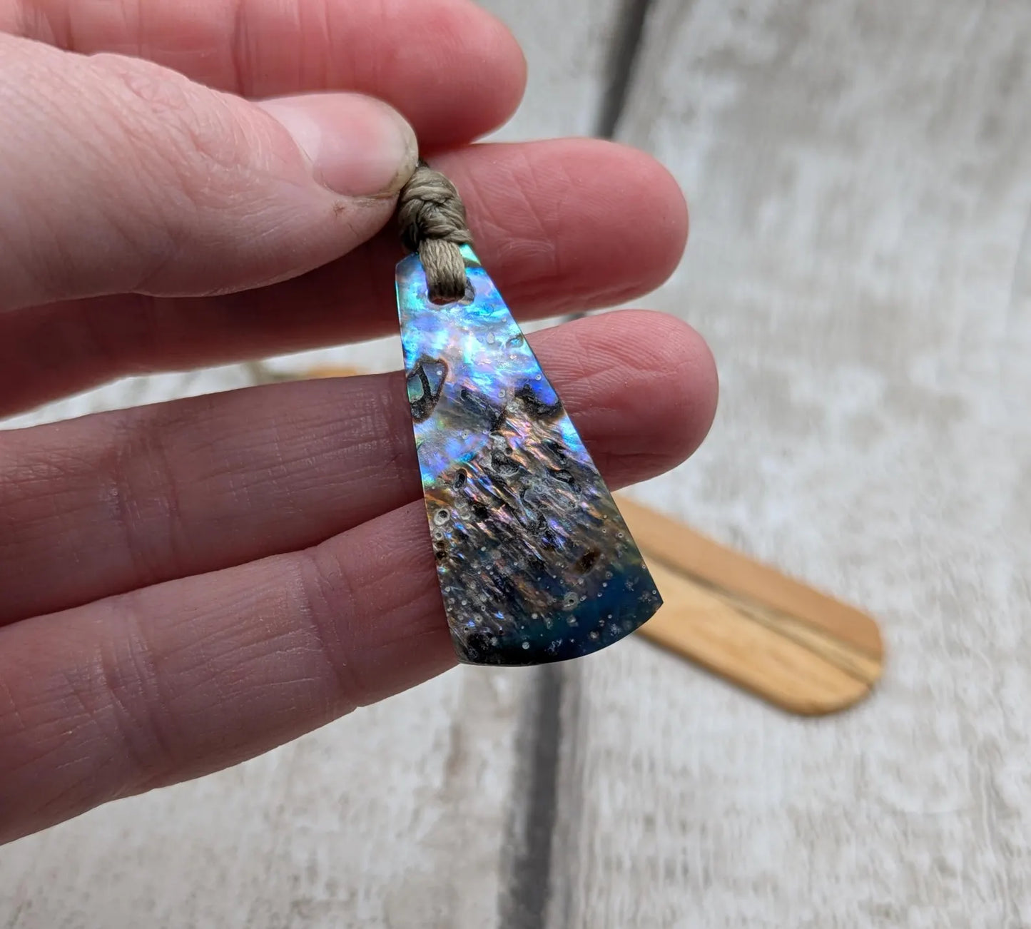 Spalted beech hand made wooden bookmark with laser printed breath mantra.