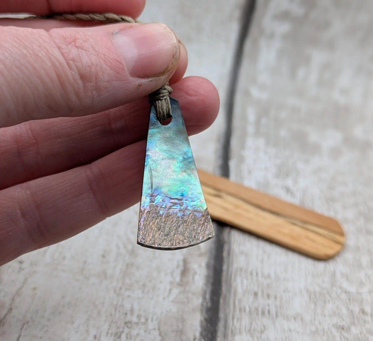 Spalted beech hand made wooden bookmark with laser printed breath mantra.