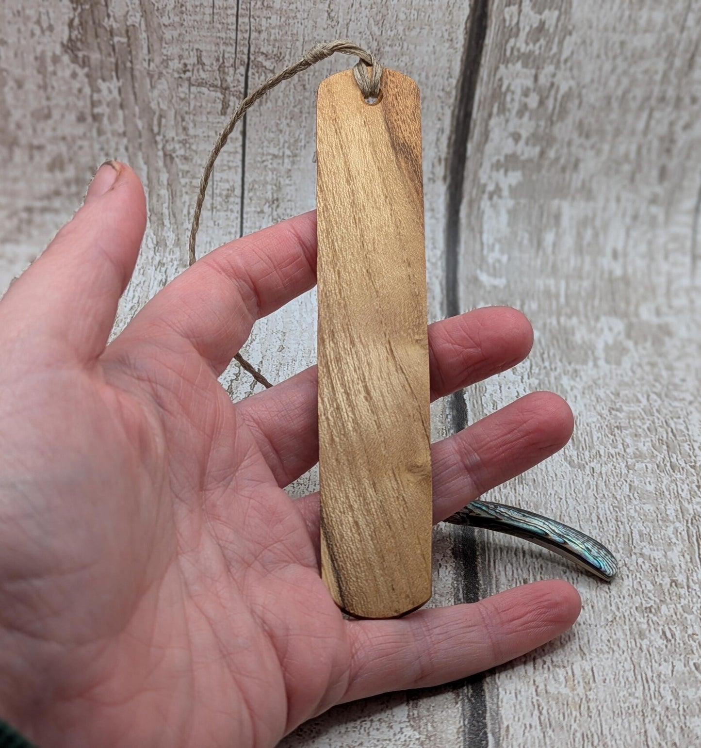 Handmade Alder wood book mark with laser printed breathe mantra.