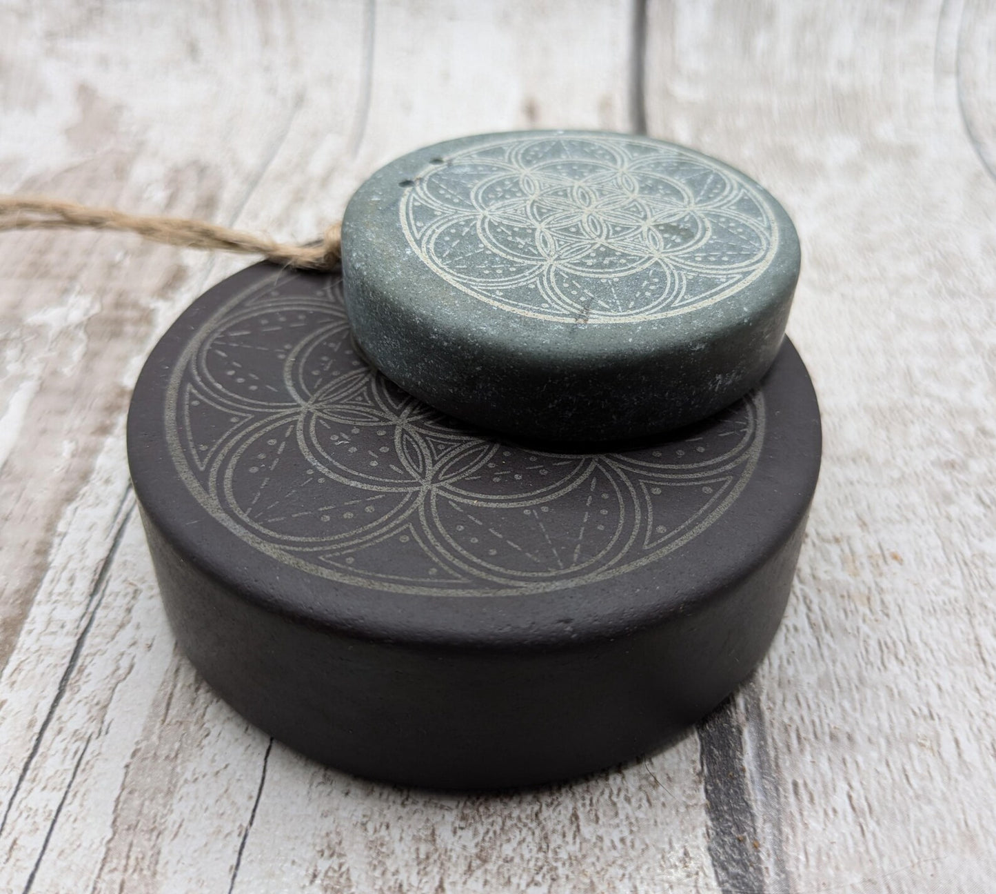 Small travel sized welsh slate geometric printed insence holder.