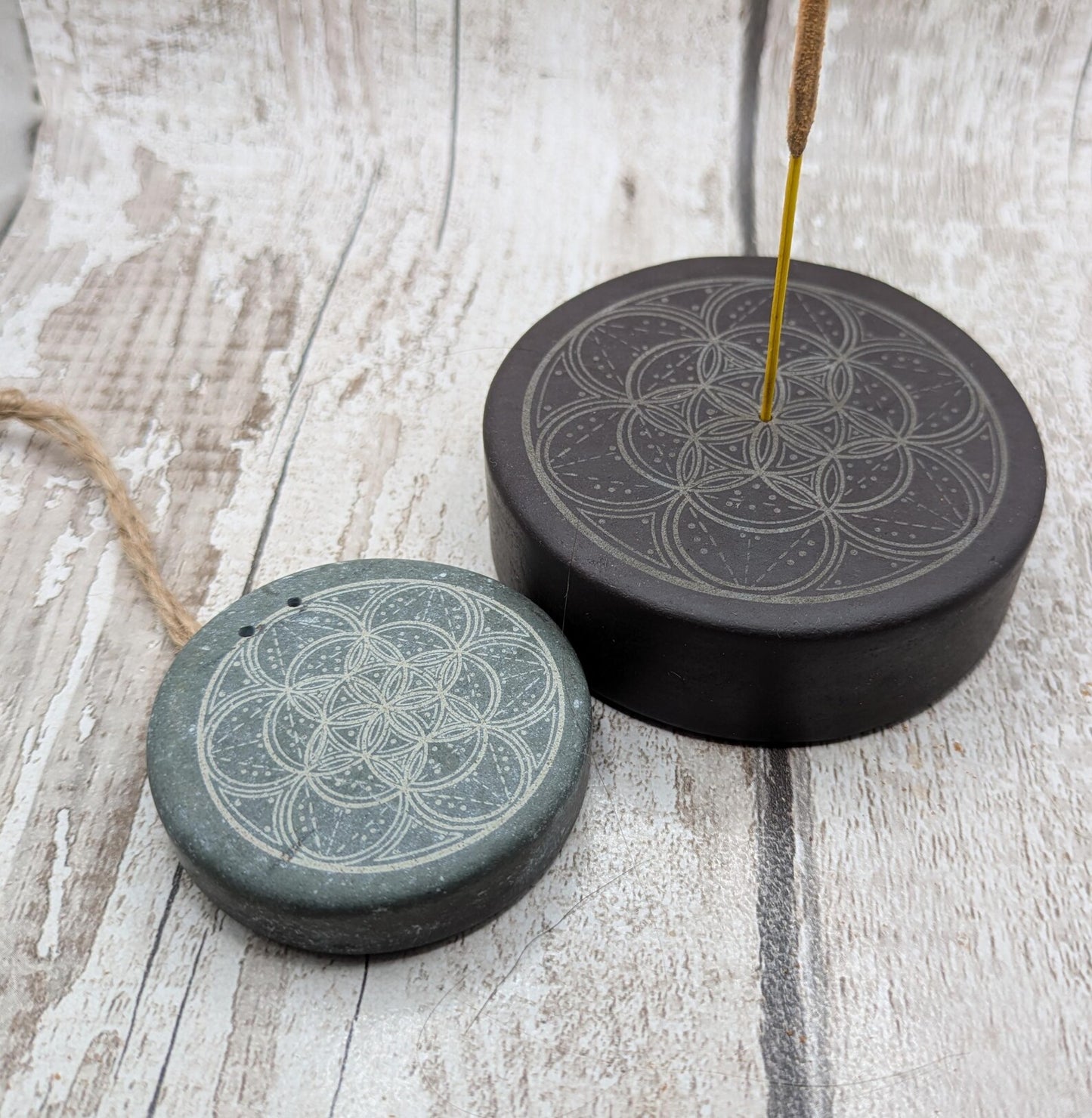 Large welsh slate geometric printed incense holder.