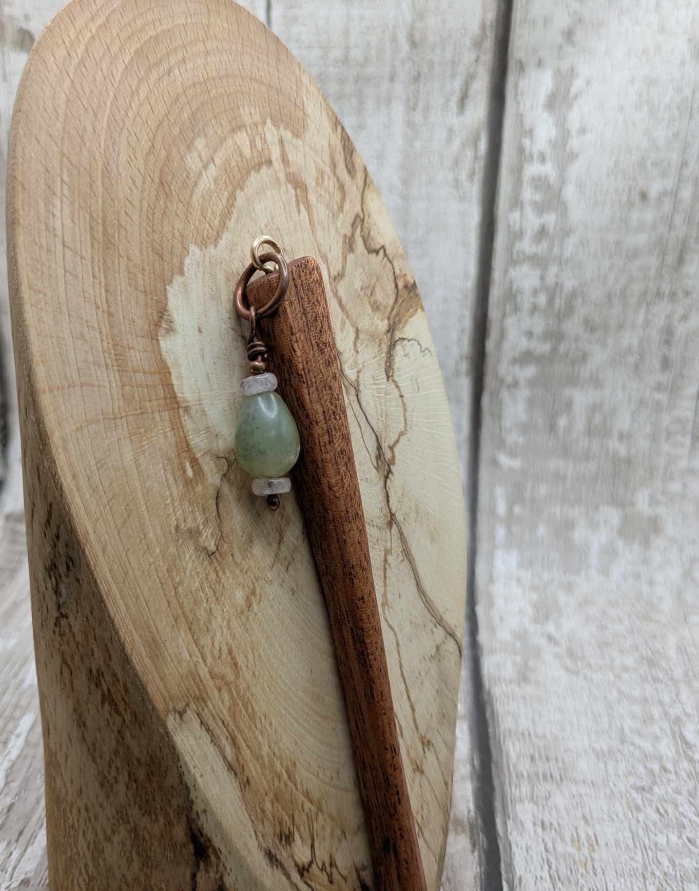 Sepele mahogany wood hair pin with serpentine charm