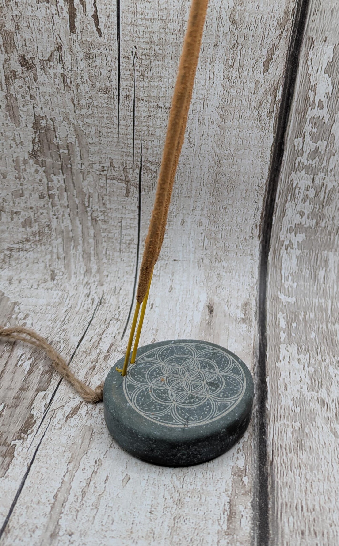 Small travel sized welsh slate geometric printed insence holder.
