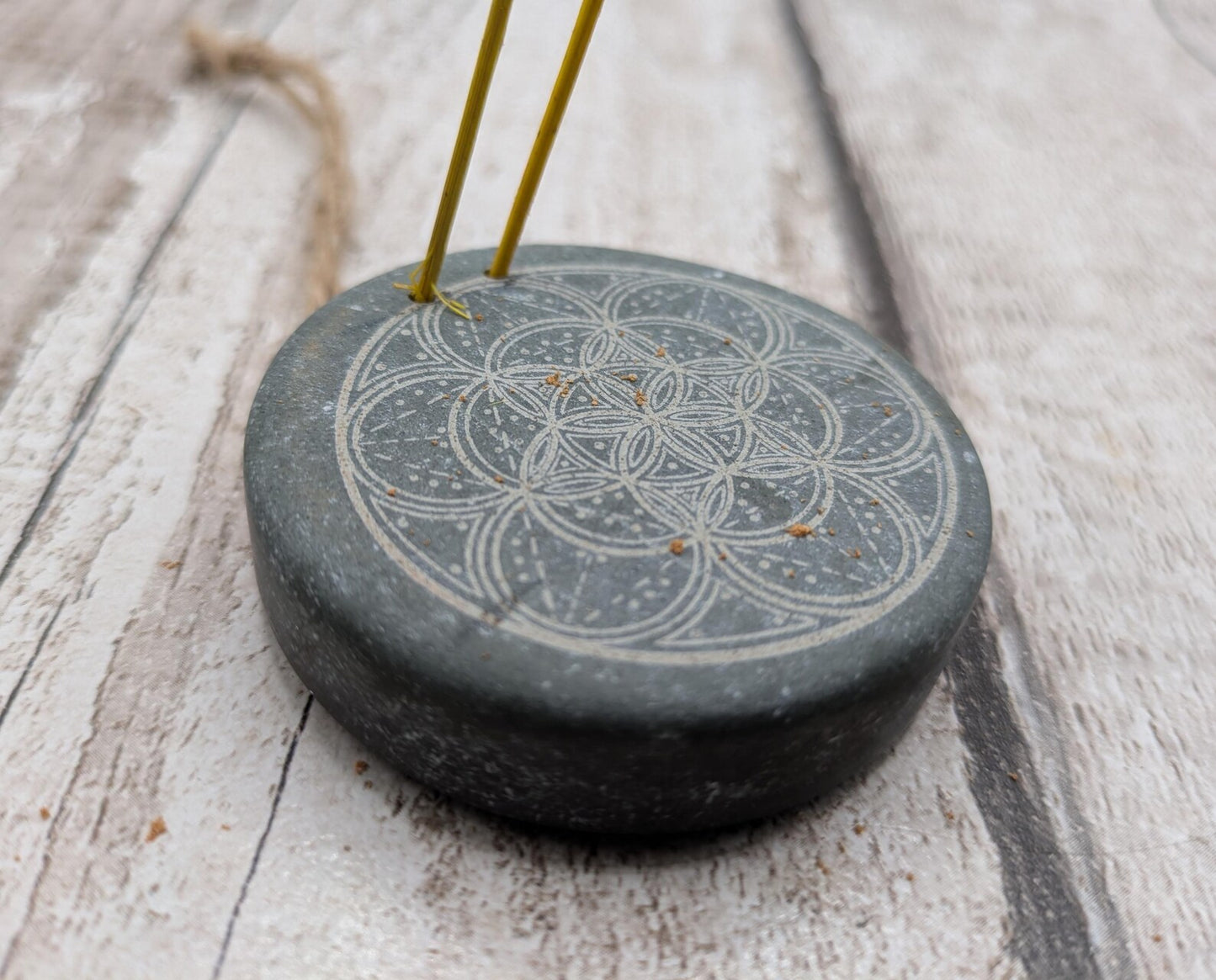 Small travel sized welsh slate geometric printed insence holder.